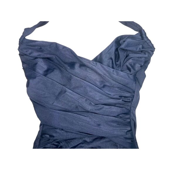 JCrew One Piece Swimsuit Womens 2 Black Halter Faux Wrap Tummy Control Classic - Picture 3 of 16